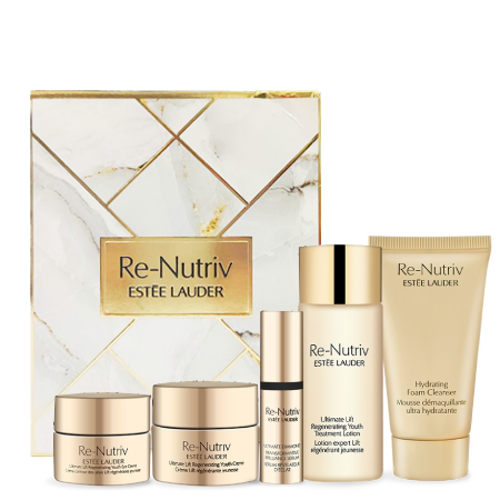 Estee lauder​ Estee ReNutriv Set 5pcs,Estee ReNutriv Set 5pcs ,Re-Nutriv Ultimate Lift Regenerating Youth Treatment Lotion 50ml ,Re-Nutriv Hydrating Foam Cleanser 30ml  , Re-Nutriv Ultimate Diamond Transformative Brilliance Serum 5ml ,Re-Nutriv Youth Creme 15 ml  , Re-Nutriv Youth Eye Creme 7 ml